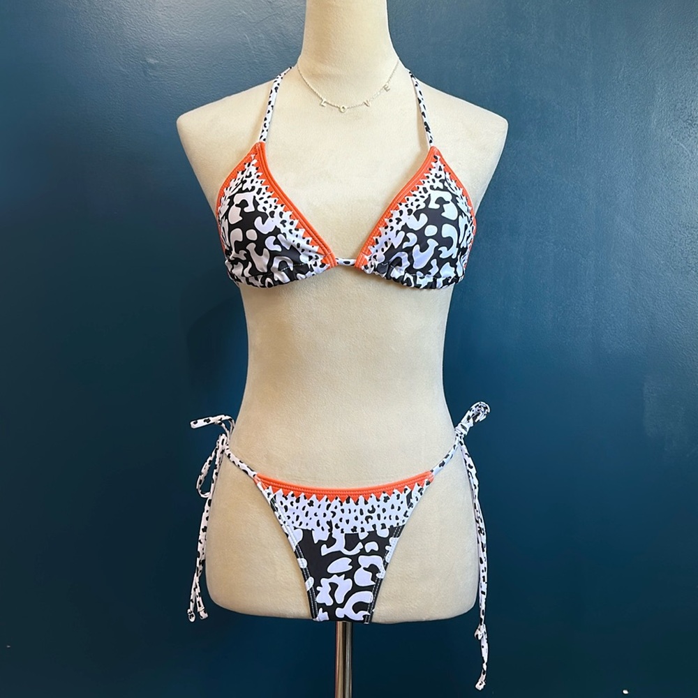 Animal Print Halter Triangle 2 Piece String Bikini NWOT Size Small